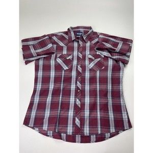 Wrangler VINTAGE 90s Mens Shirt Size 2XL Maroon PlaidPearl-Snap Western Cowboy